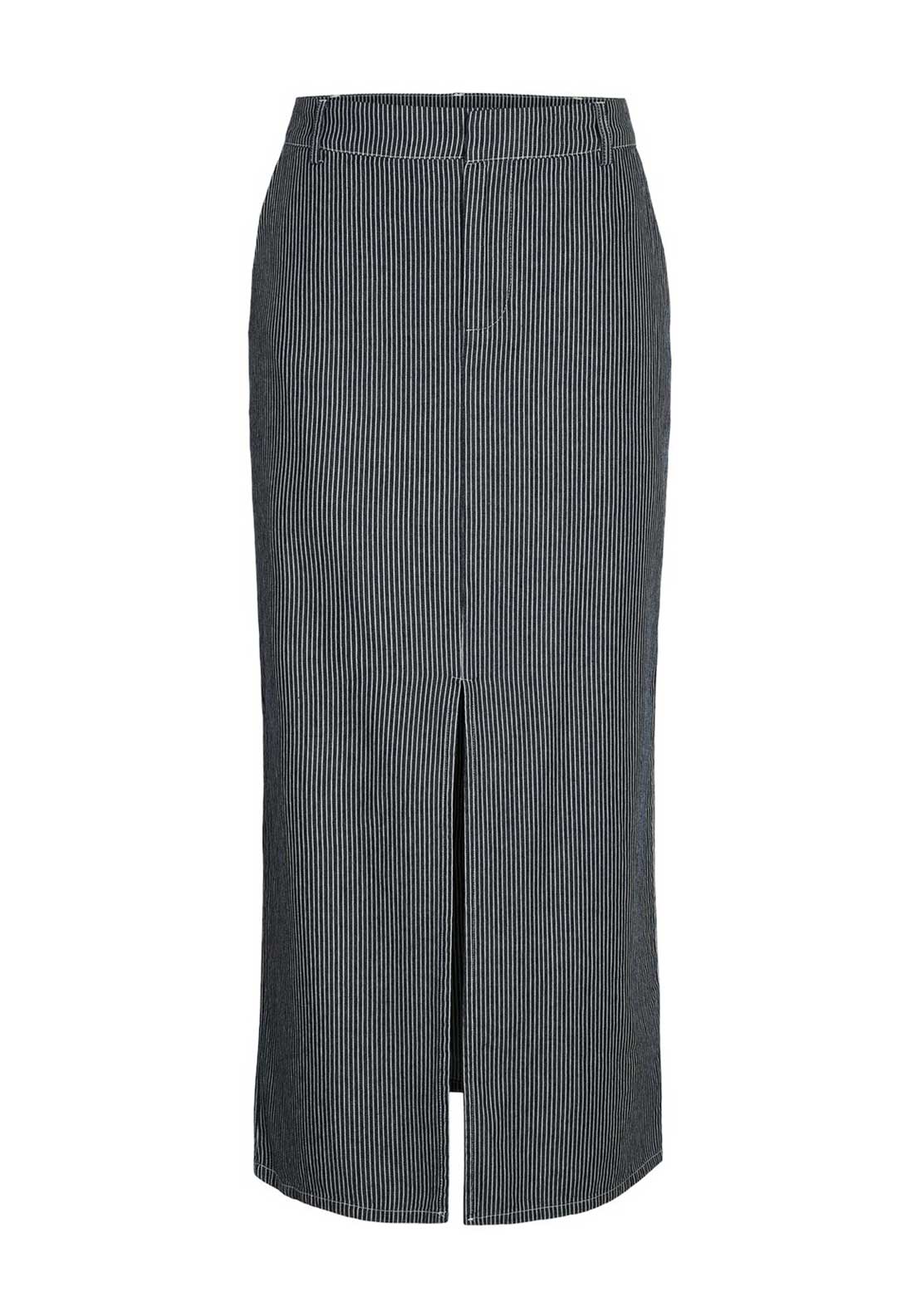 Noisy May Blink Pinstripe Long Slit Skirt, Navy Blazer