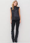 Nu Denmark Alisa Faux Suede Zip Neck Top, Black
