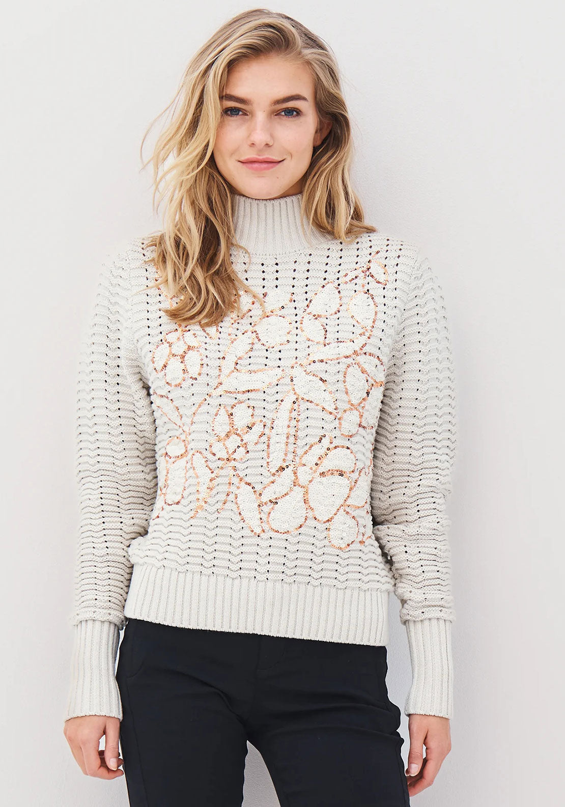 Nu Denmark Anja Sequin Chunky Knit Jumper, Beige