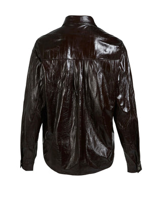 Nu Denmark Faux Leather Crinkle Effect Shirt, Brown
