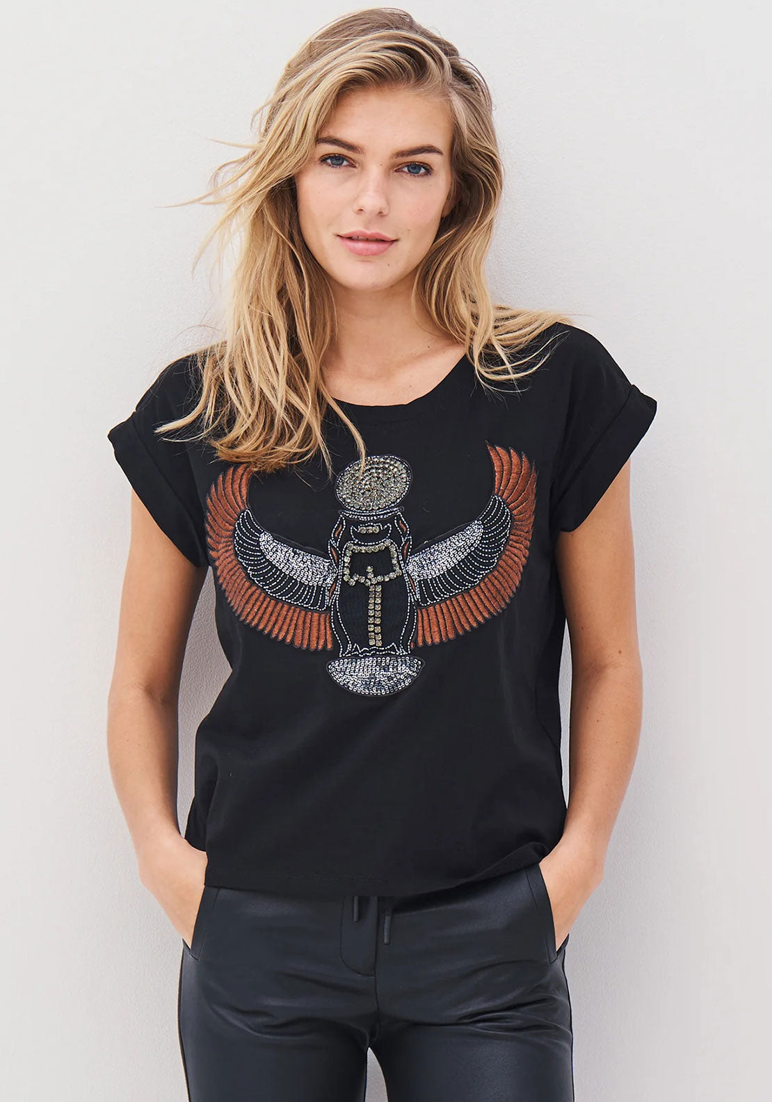 Nu Denmark Alise Embellished Angel T-Shirt, Black & Brown