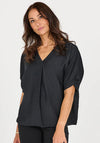 Nu Denmark Oversized Asymmetric V-Neck Blouse, Black