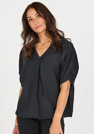 Nu Denmark Oversized Asymmetric V-Neck Blouse, Black