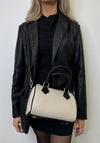 Zen Collection Pebbled Cylinder Satchel Bag, Cream & Black