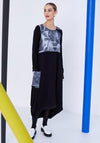 Naya Round Neck Panel Print Midi Dress, Black