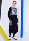 Naya Round Neck Panel Print Midi Dress, Black