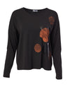 Naya Round Neck Spot Print Top, Black