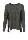 Naya Round Neck Abstract Print Top, Khaki