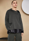 Naya Zip Collar Contrast Hem Top, Green & Black
