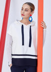 Naya Drawstring Hooded Top, White & Navy