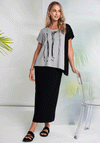 Naya Printed Contrast Hem Top, Grey & Black