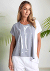 Naya Printed Contrast Hem Top, Light Grey & White