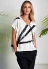Naya Graphic Print V Neck Top, White