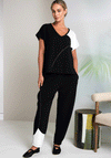 Naya Contrast Hem Tapered Trousers, Black