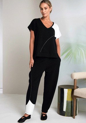 Naya Contrast Hem Tapered Trousers, Black