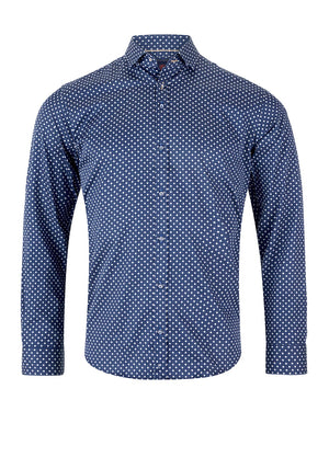 Andre Nevada Long Sleeve Geo Print Shirt, Navy & Tan