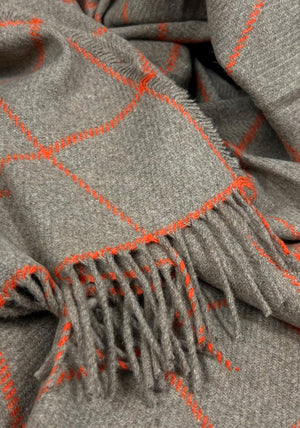 McNutt of Donegal Nutmeg Windowpane Throw, Grey & Orange