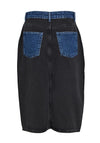 Object Beate High Rise Denim Midi Skirt, Black Denim