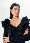 Object Emilie Frill Ribbed Top, Black