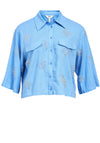 Object Mika Beaded Cropped Shirt, Blue