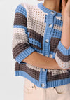 Object Crina Knit Colour Block Cardigan, Blue Multi