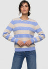 Olsen Striped Knitted with Ribbed Detail Jumper, Blue Multi