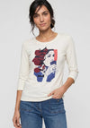 Olsen Graphic Print Round Neckline Top, Cream Multi