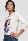 Olsen Graphic Print Round Neckline Top, Cream Multi