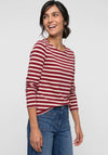 Olsen Striped with Embroidered Logo Top, Red Multi