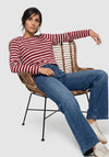 Olsen Striped with Embroidered Logo Top, Red Multi