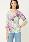 Olsen Floral Rhinestone Print Top, Green