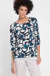 Olsen Geo Printed Round Neckline Blouse, Navy Blue