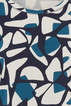 Olsen Geo Printed Round Neckline Blouse, Navy Blue