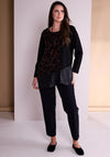 Ora Leopard Knit Contrast Top, Black