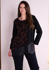 Ora Leopard Knit Contrast Top, Black