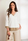 Ora Contrasting Detail V-Neck Top, White