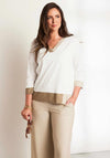 Ora Contrasting Detail V-Neck Top, White
