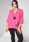 Ora V-Neck Print Pocket Top, Hot Pink