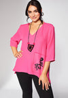 Ora V-Neck Print Pocket Top, Hot Pink