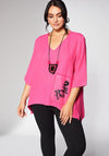 Ora V-Neck Print Pocket Top, Hot Pink
