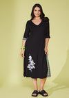 Ora Side Placement Print Stripe Panel Midi Dress, Black