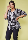 Ora V-Neck Ring Detail Print Top, Black & White