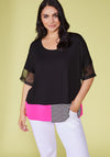 Ora Contrasting Stripe Hem Top, Black