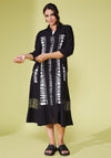 Ora Abstract Print Netted Trim Midi Shirt Dress, Black