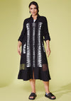 Ora Abstract Print Netted Trim Midi Shirt Dress, Black