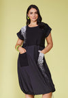 Ora Placement Print Drawstring Hem Midi Dress, Black