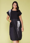 Ora Placement Print Drawstring Hem Midi Dress, Black