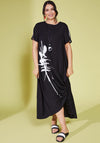 Ora Contrast Print Drawstring Detail Midi Dress, Black