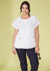 Ora Drawstring Side Material Mix Top, White