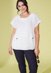 Ora Drawstring Side Material Mix Top, White